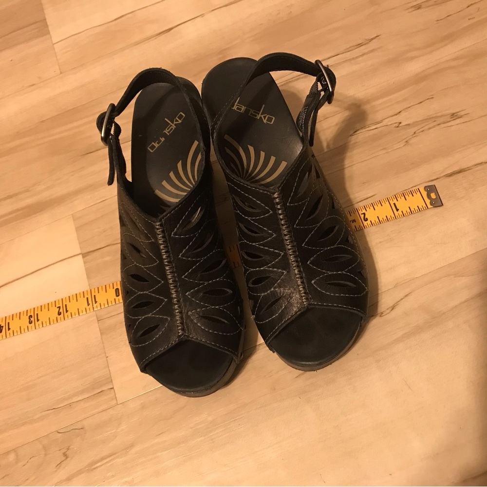 Dansko Rowena Black/Navy Slingback Leather Sandal SZ 37 EUC